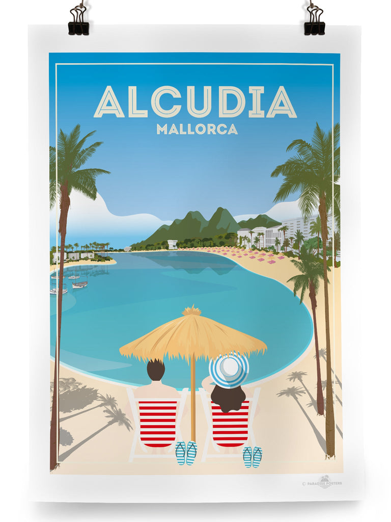 Alcudia Mallorca Poster Print XL Poster (A1 594 x 841mm) Unframed Alcudia Europe hello Majorca Retro Spain