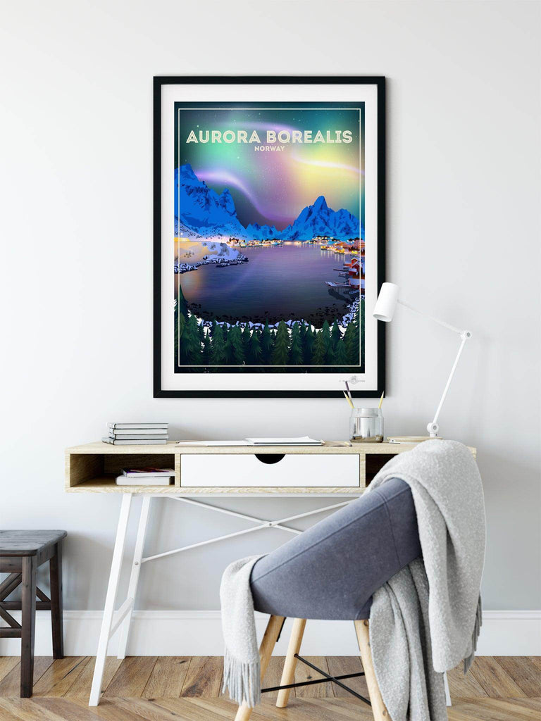 Aurora Borealis Norway Travel Poster Print Aurora Borealis Europe northern lights Norway