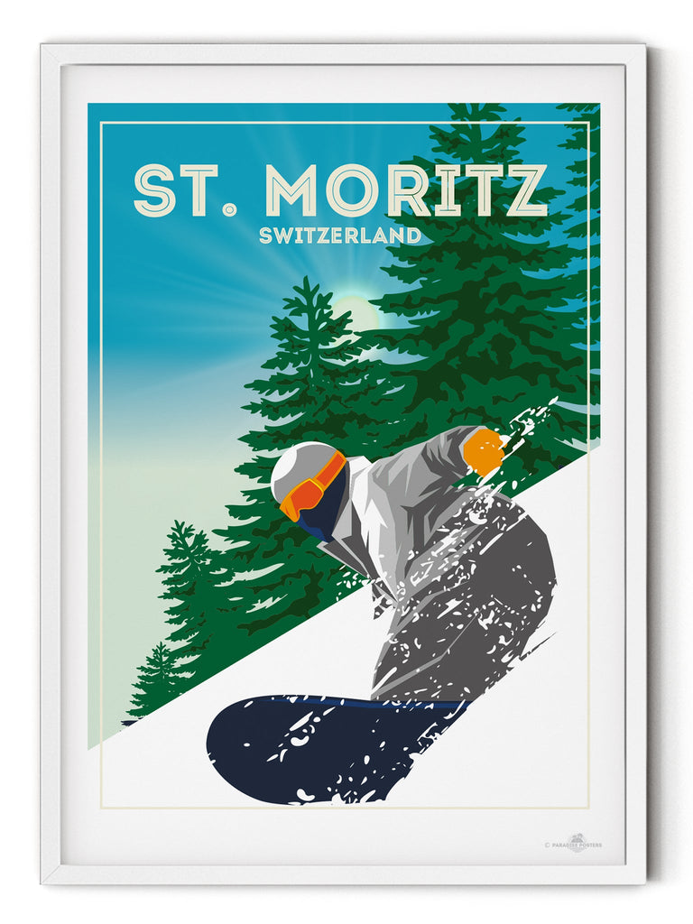 St Moritz Switzerland Poster Print retro ski