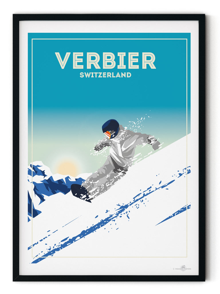 Verbier Switzerland Poster Print retro ski