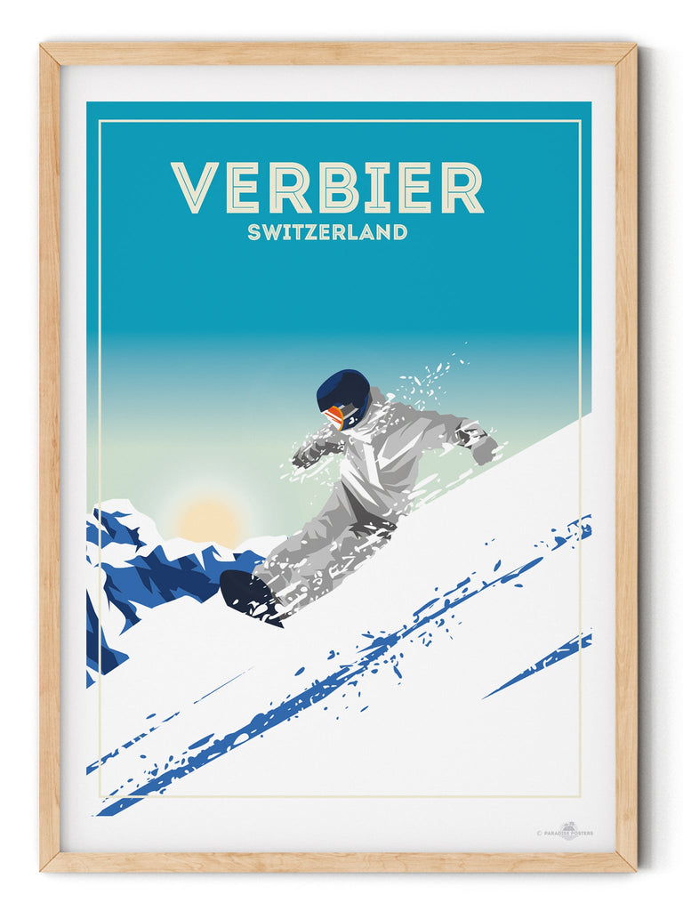 Verbier Switzerland Poster Print retro ski