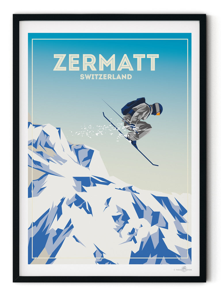 Zermatt Switzerland Poster Print retro ski