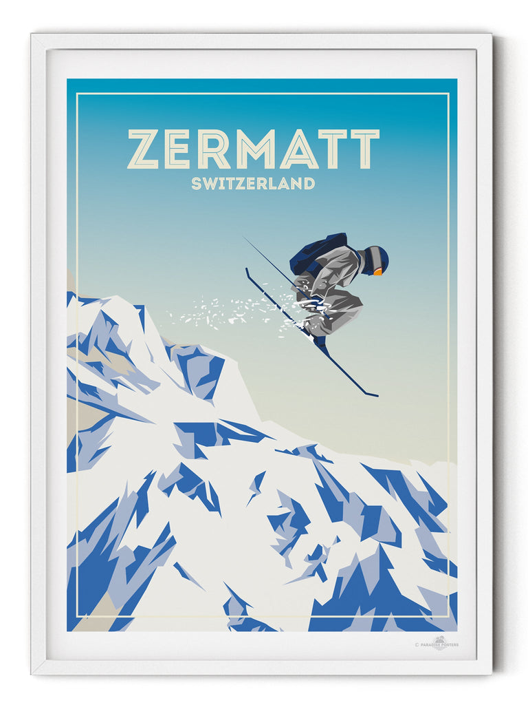 Zermatt Switzerland Poster Print retro ski