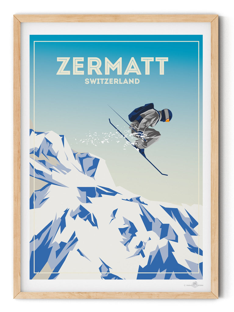 Zermatt Switzerland Poster Print retro ski