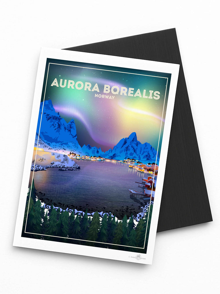 Aurora Borealis Norway Travel Poster Print Fridge Magnet (A7 74 x 105mm) Aurora Borealis Europe northern lights Norway