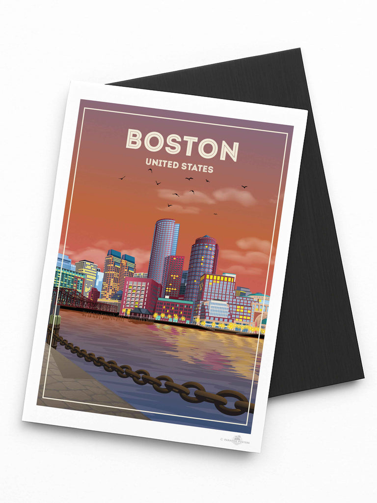 Boston United States Travel Poster Print Fridge Magnet (A7 74 x 105mm) americana wall boston art handmade print historic boston north america spt-tagged travel decor United States vintage poster