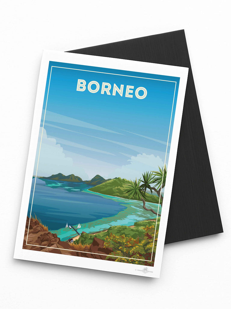 Borneo Travel Poster Print Fridge Magnet (A7 74 x 105mm) bedroom art blue green artwork borneo poster coastal wall art exotic travel poster framed gift for travellers holiday decor housewarming gift living room decor Malaysia nature wall decor new office wall print paradise poster sea and island art tropical travel print vintage travel art