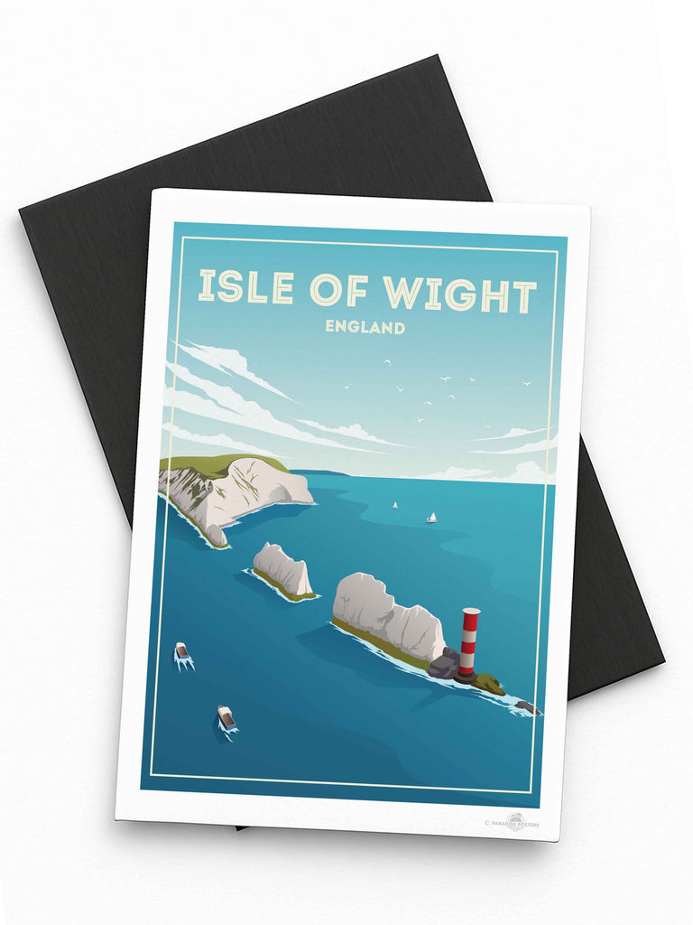 Isle of Wight England Travel Poster Print Fridge Magnet (A7 74 x 105mm) birds boats cliffs clouds coast coastline England framed headland isle lighthouse nature nautical new ocean rocks sea sky United Kingdom water waves wight