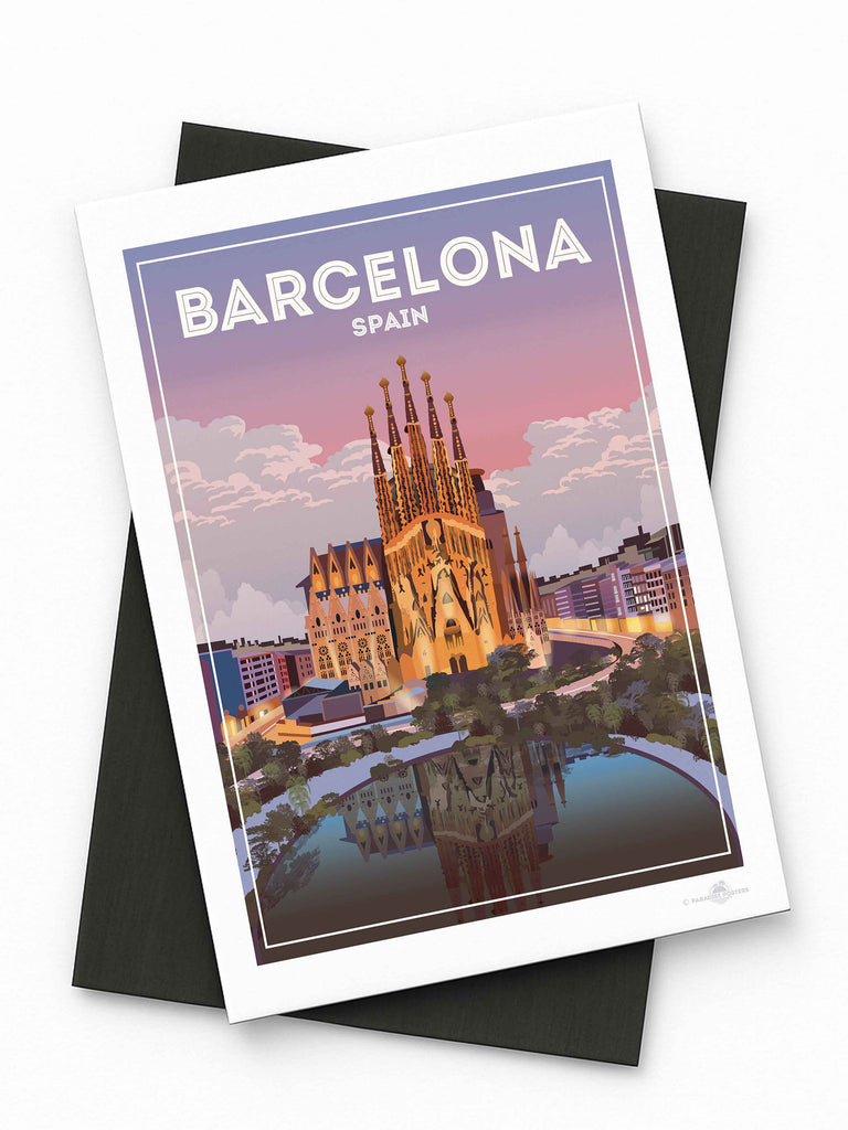 Barcelona Spain Travel Poster Print Fridge Magnet (A7 74 x 105mm) Barcelona Spain