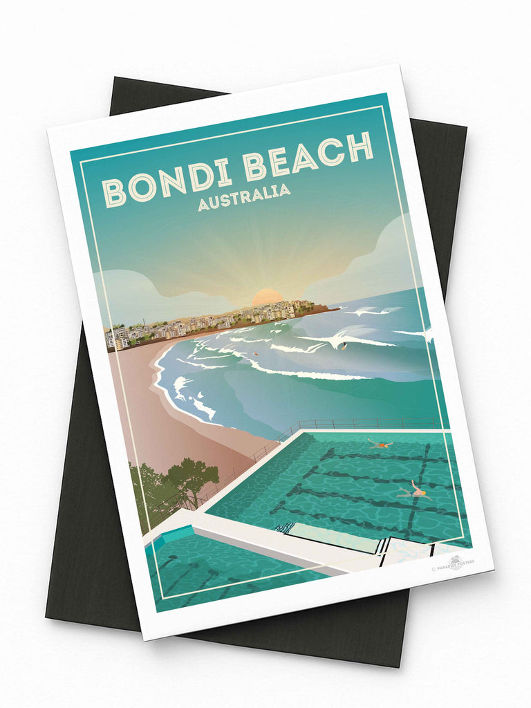 Bondi Beach Australia Travel Poster Print Fridge Magnet (A7 74 x 105mm) Australia Bondi Beach