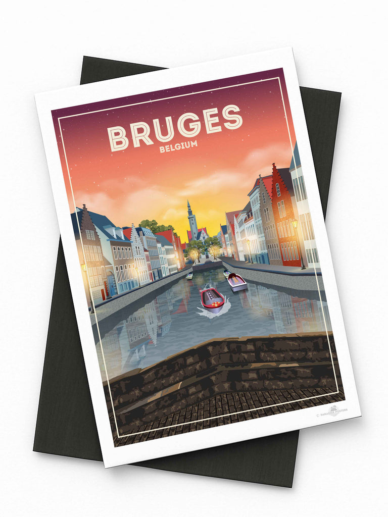 Bruges Belgium Travel Poster Print Fridge Magnet (A7 74 x 105mm) Belgium Bruges Europe