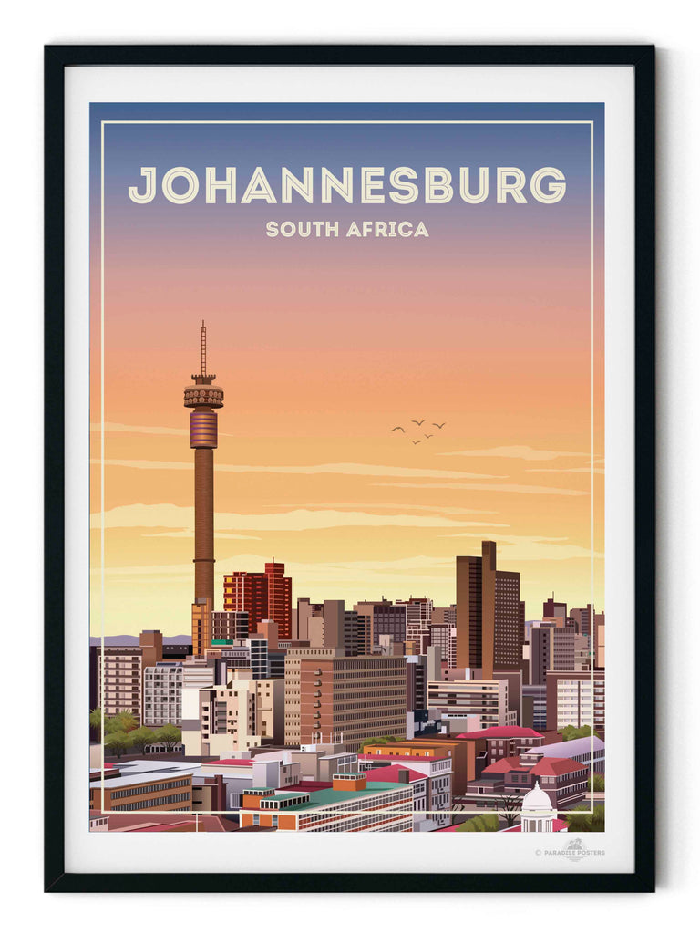 Johannesburg South Africa Travel Poster Print architecture bedroom wall art birthday gift bougainvillea cityscape wall art coastal contemporary art flowers framed hillside houses housewarming gift johannesburg poster living room art mediterranean modern illustration mojacar mountains new office decor pink premium art print rooftops scenic sky South Africa south africa print sunlight sunset skyline art town travel poster travel wall art urban decor village white world cities poster