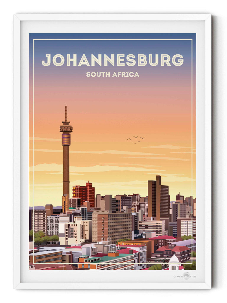 Johannesburg South Africa Travel Poster Print architecture bedroom wall art birthday gift bougainvillea cityscape wall art coastal contemporary art flowers framed hillside houses housewarming gift johannesburg poster living room art mediterranean modern illustration mojacar mountains new office decor pink premium art print rooftops scenic sky South Africa south africa print sunlight sunset skyline art town travel poster travel wall art urban decor village white world cities poster