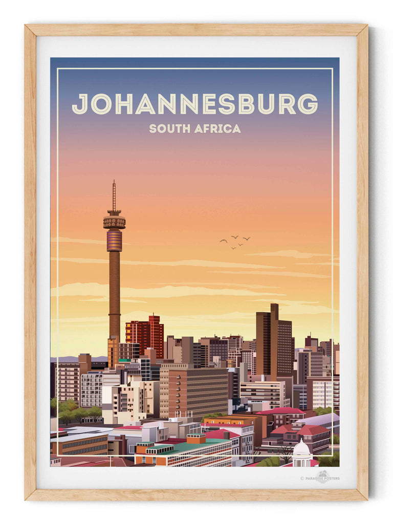 Johannesburg South Africa Travel Poster Print architecture bedroom wall art birthday gift bougainvillea cityscape wall art coastal contemporary art flowers framed hillside houses housewarming gift johannesburg poster living room art mediterranean modern illustration mojacar mountains new office decor pink premium art print rooftops scenic sky South Africa south africa print sunlight sunset skyline art town travel poster travel wall art urban decor village white world cities poster