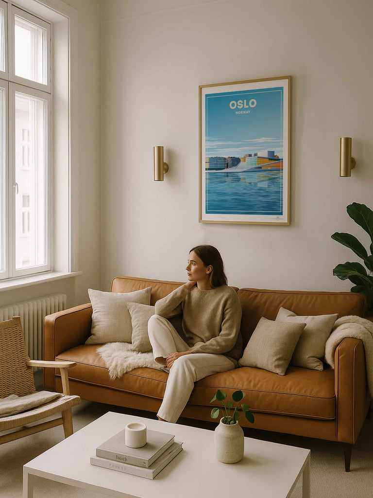 Oslo Norway Travel Poster Print architecture blue buildings cityscape contemporary framed glass harbour house modern new Norway opera oslo reflection sky skyline urban water waterfront