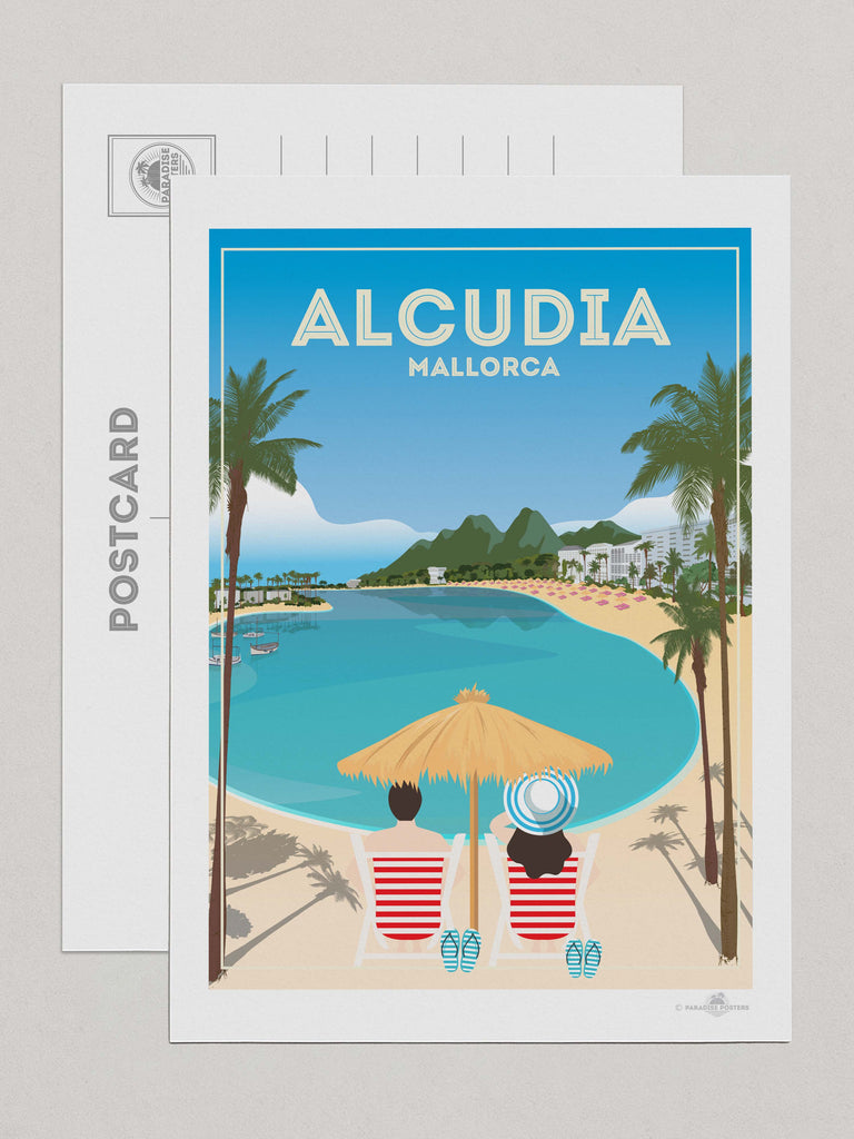 Alcudia Mallorca Travel Poster Print Postcard (A5 148 x 210mm) Alcudia Europe hello Majorca Retro Spain