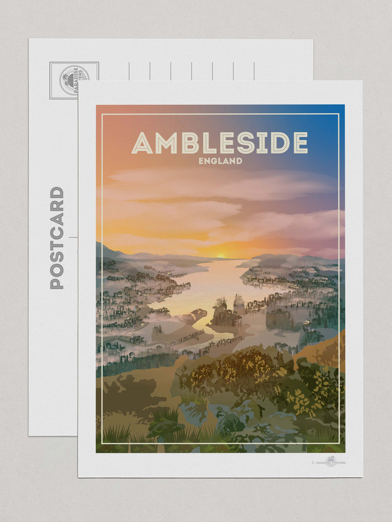Ambleside England Travel Poster Print Postcard (A5 148 x 210mm) Ambleside England Europe Lake District United Kingdom