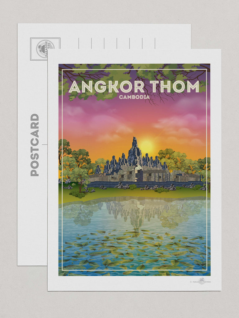 Angkor Thom Cambodia Travel Poster Print Postcard (A5 148 x 210mm) Angkor Thom Asia Cambodia
