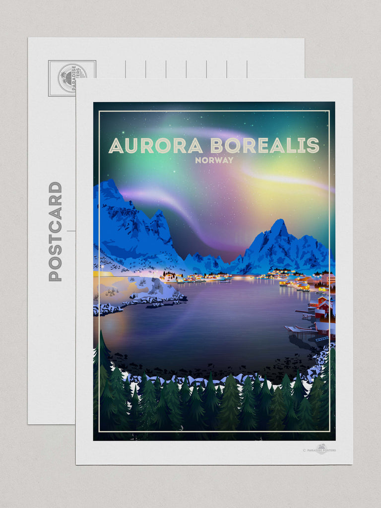 Aurora Borealis Norway Travel Poster Print Postcard (A5 148 x 210mm) Aurora Borealis Europe northern lights Norway