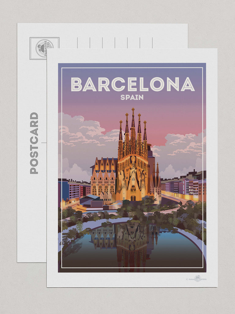Barcelona Spain Travel Poster Print Postcard (A5 148 x 210mm) Barcelona Spain