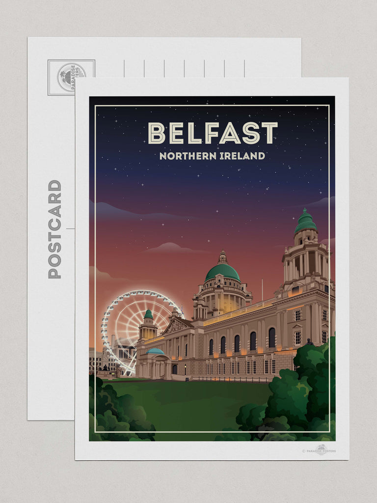 Belfast Northern Ireland Travel Poster Print Postcard (A5 148 x 210mm) Belfast belfast poster city hall Northern Ireland retro print spt-tagged travel decor vintage art