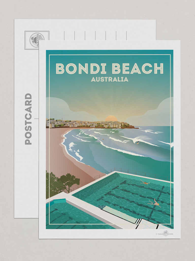 Bondi Beach Australia Travel Poster Print Postcard (A5 148 x 210mm) Australia Bondi Beach