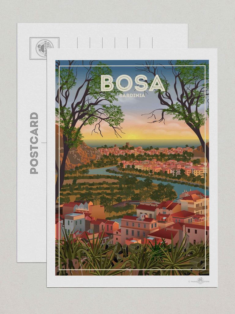 Bosa Sardinia Travel Poster Print Postcard (A5 148 x 210mm) Bosa Sardinia