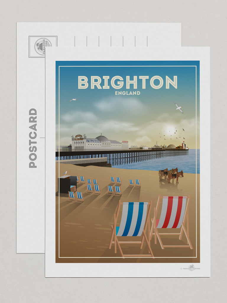 Brighton England Travel Poster Print Postcard (A5 148 x 210mm) Brighton England Europe UK United Kingdom