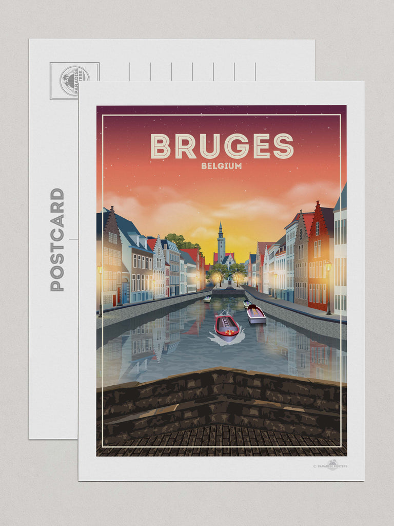Bruges Belgium Travel Poster Print Postcard (A5 148 x 210mm) Belgium Bruges Europe