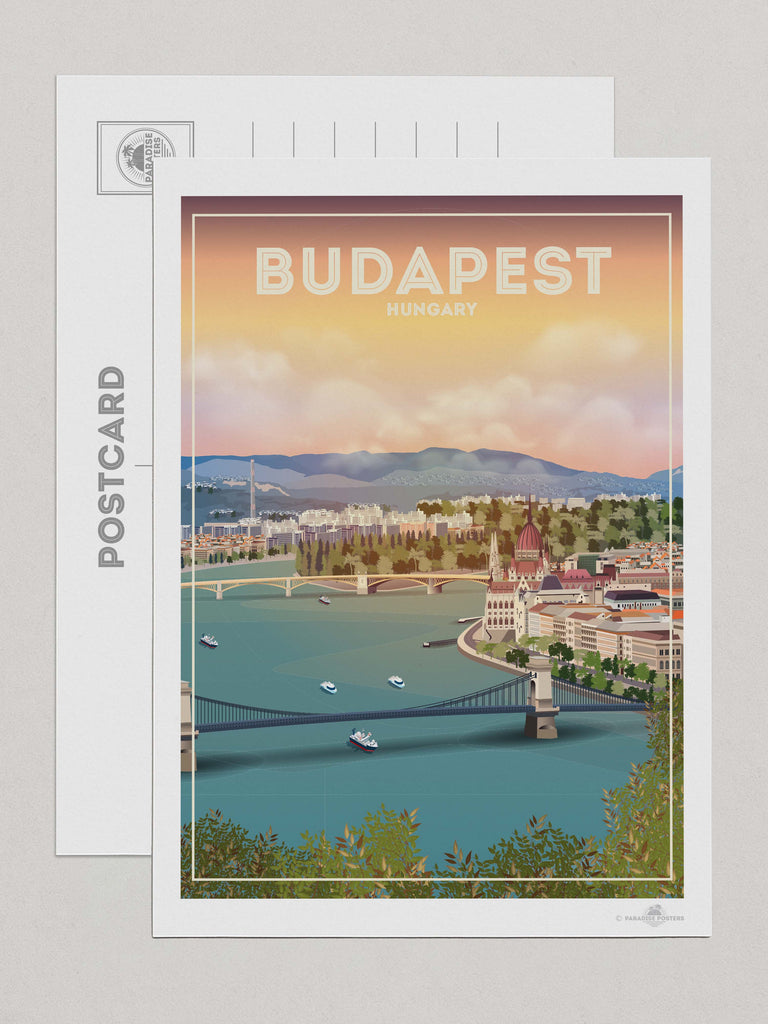 Budapest Hungary Travel Poster Print Postcard (A5 148 x 210mm) Budapest hello Hungary