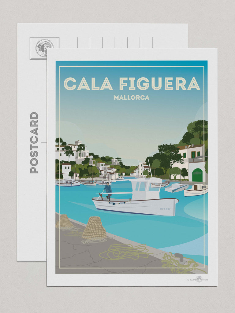 Cala Figuera Mallorca Travel Poster Print Postcard (A5 148 x 210mm) Europe