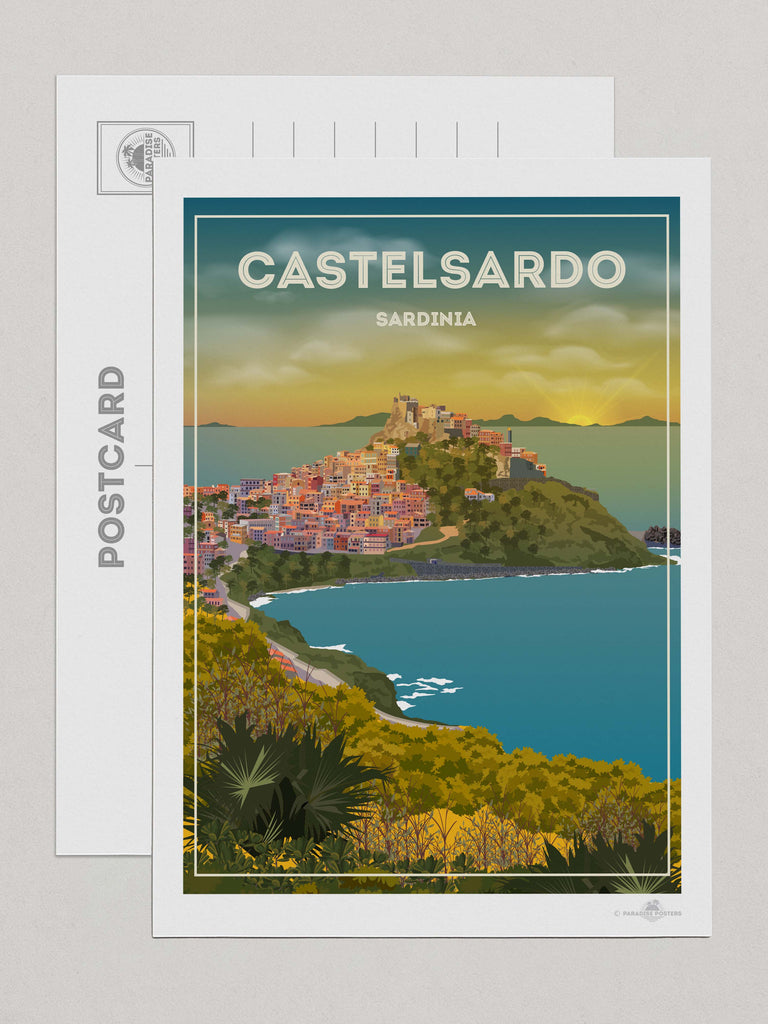 Castelsardo Sardinia Travel Poster Print Postcard (A5 148 x 210mm) Sardinia