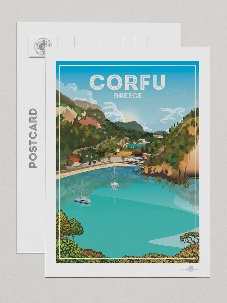 Corfu Greece Travel Poster Print Postcard (A5 148 x 210mm) Corfu Greece