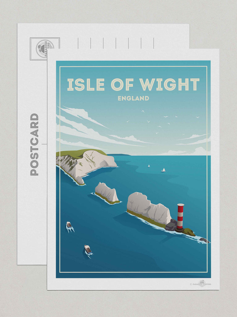 Isle of Wight England Travel Poster Print Postcard (A5 148 x 210mm) birds boats cliffs clouds coast coastline England framed headland isle lighthouse nature nautical new ocean rocks sea sky United Kingdom water waves wight