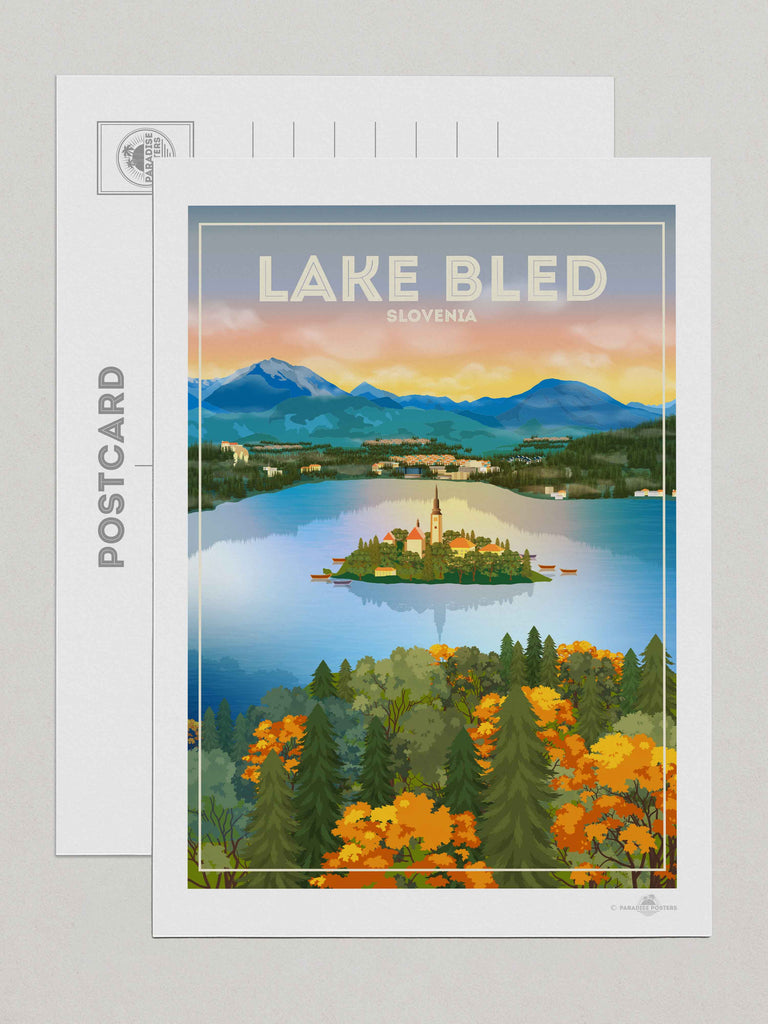 Lake Bled Slovenia Travel Poster Print Postcard (A5 148 x 210mm) Lake Bled Slovenia