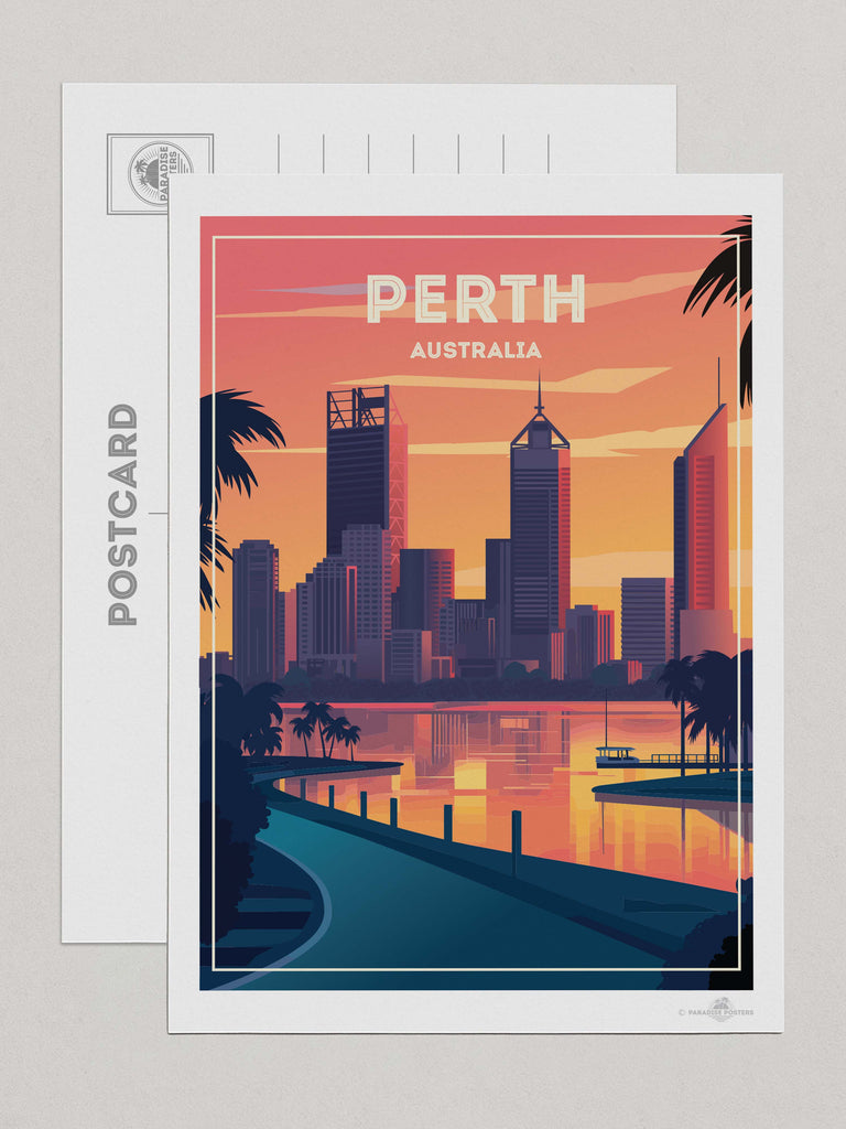 Perth Australia Travel Poster Print Postcard (A5 148 x 210mm) Australia