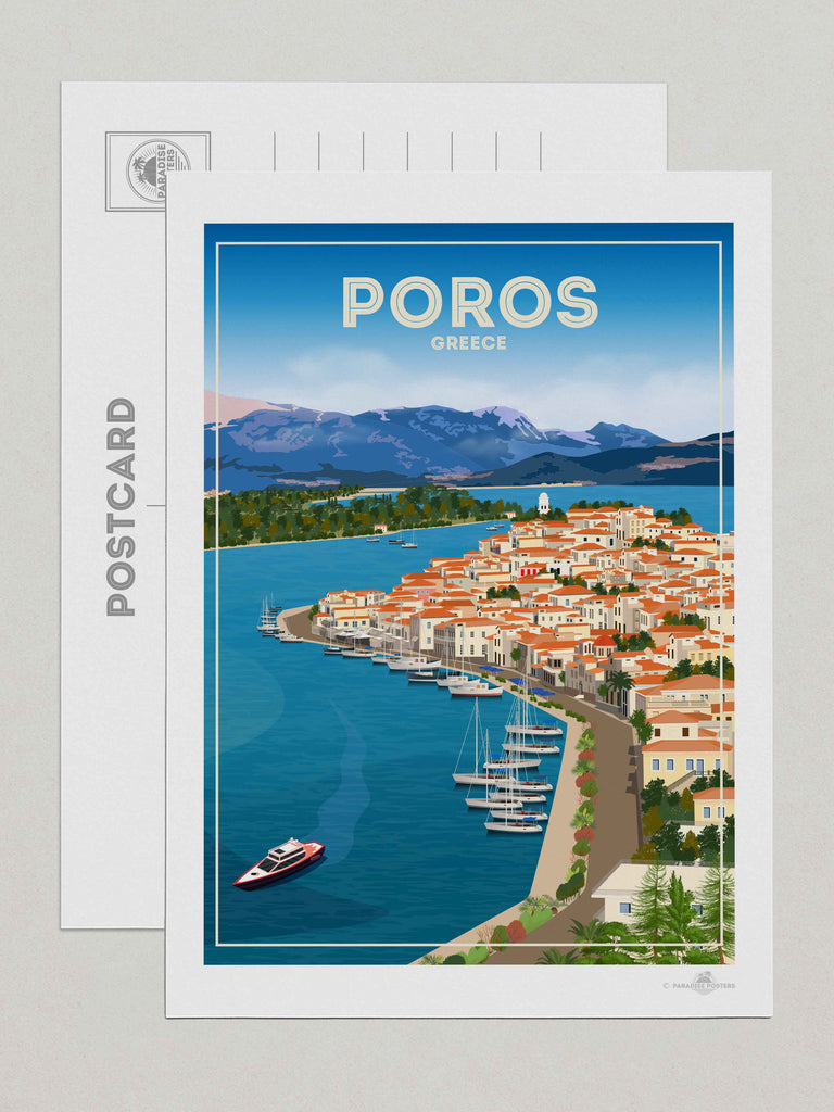 Poros Greece Travel Poster Print Postcard (A5 148 x 210mm) Greece Poros