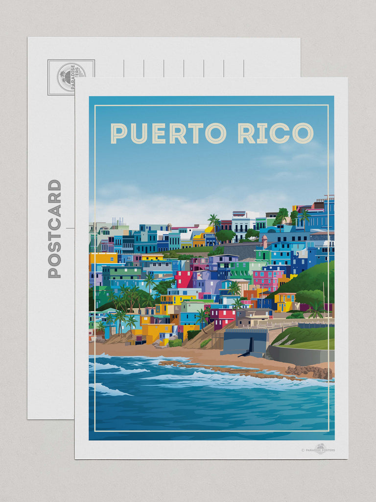 Puerto Rico Travel Poster Print Postcard (A5 148 x 210mm) caribbean decor puerto rico retro wall art san juan spt-tagged travel art vintage poster