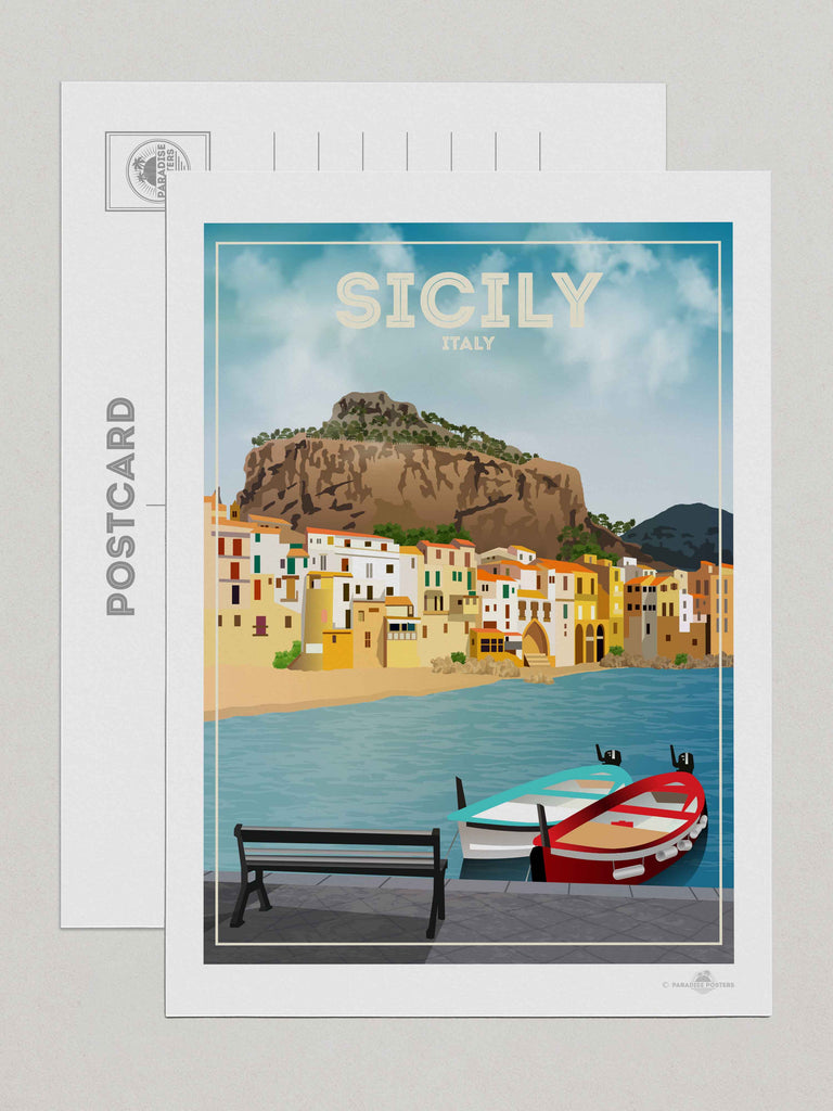 Sicily Italy Travel Poster Print Postcard (A5 148 x 210mm) Europe Italy Sicily