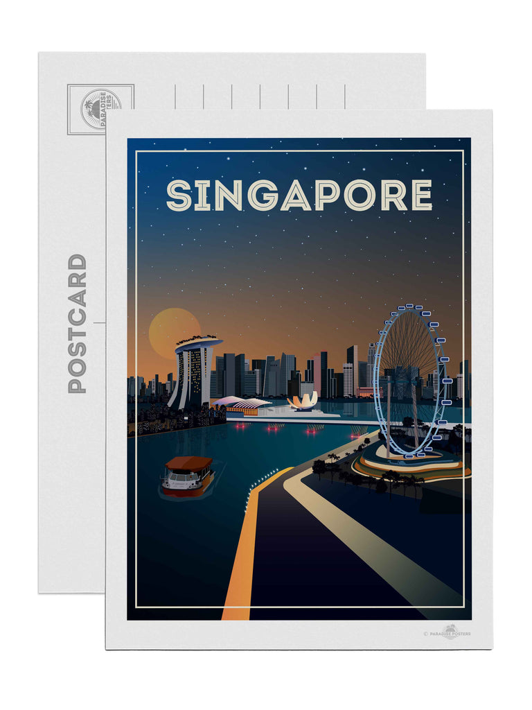 Singapore Travel Poster Print Postcard (A5 148 x 210mm) Asia Retro Singapore