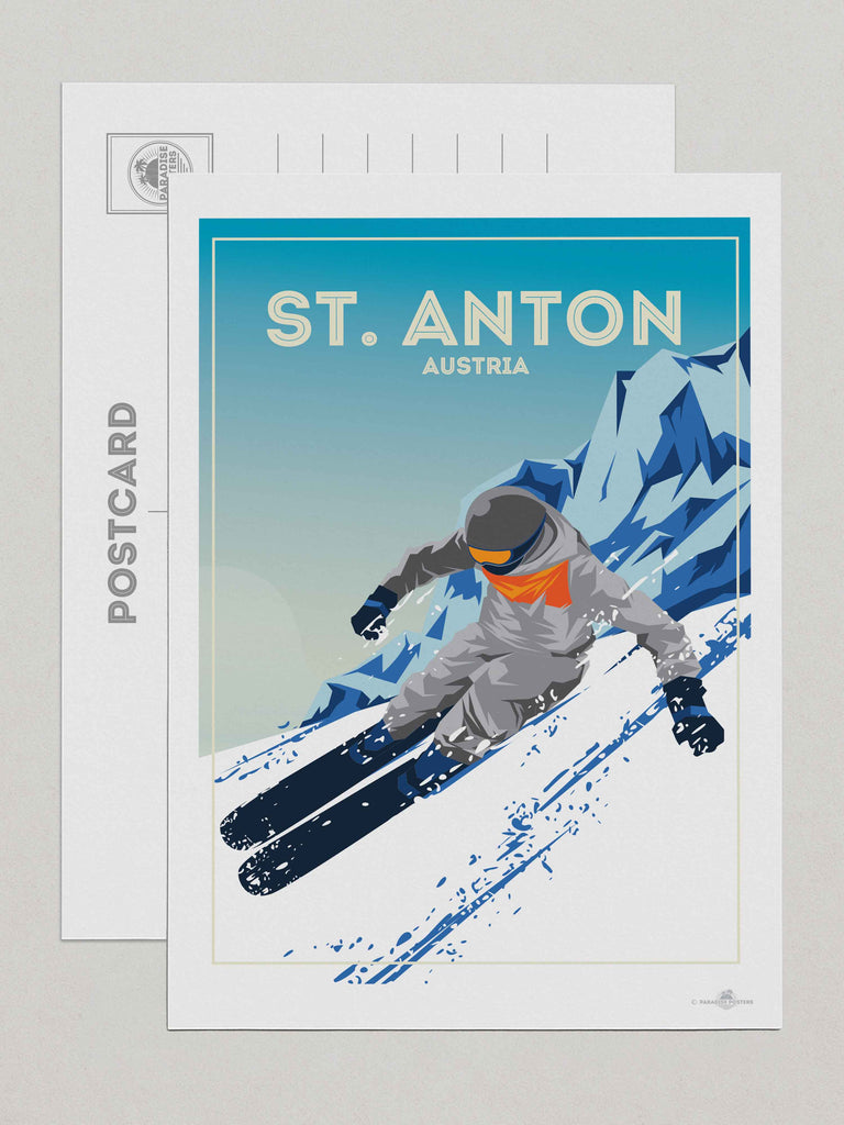 St Anton Austria Travel Poster Print Postcard (A5 148 x 210mm) Europe retro ski