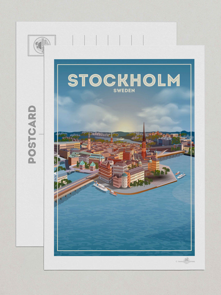 Stockholm Sweden Travel Poster Print Postcard (A5 148 x 210mm) hello Stockholm Sweden