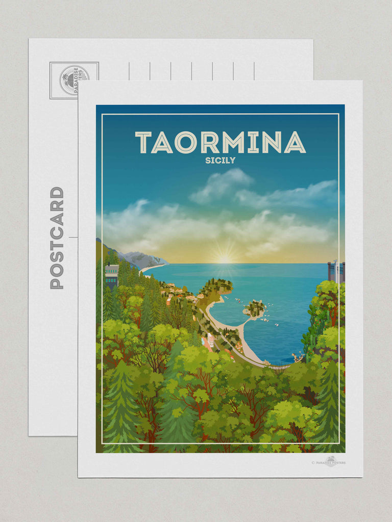 Taormina Sicily Travel Poster Print Postcard (A5 148 x 210mm) Europe Italy Sicily Taormina