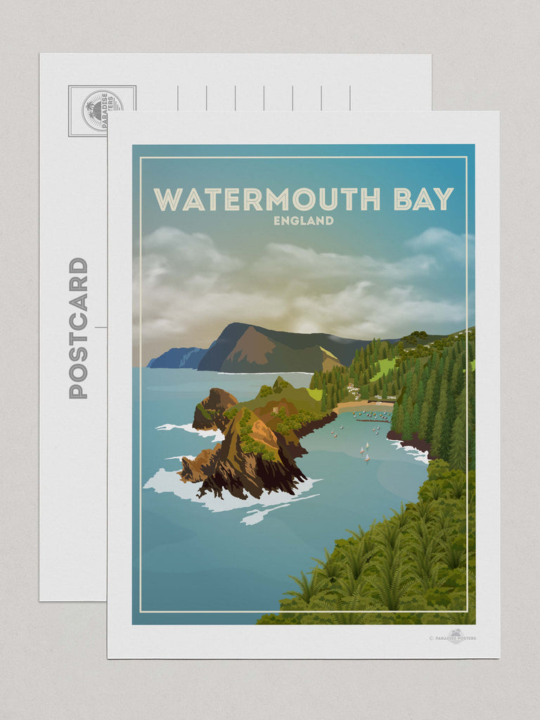 Watermouth Bay England Travel Poster Print Postcard (A5 148 x 210mm) Devon England Europe UK United Kingdom Watermouth Bay