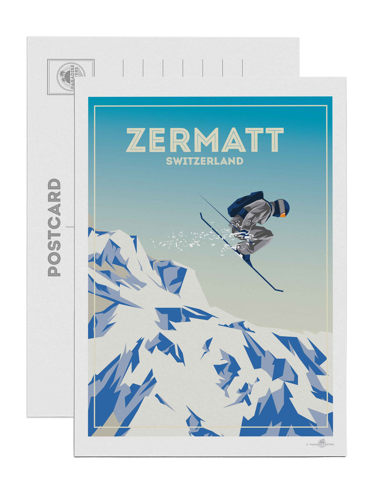 Zermatt Switzerland Travel Poster Print Postcard (A5 148 x 210mm) Europe retro ski