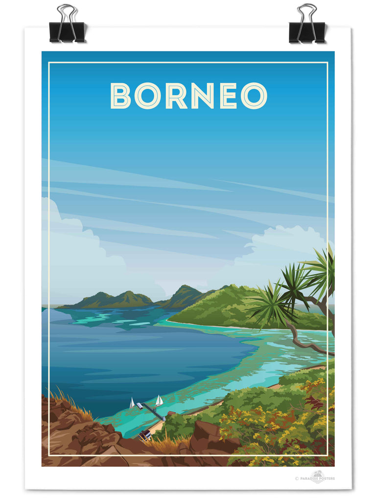 Borneo Travel Poster Print bedroom art blue green artwork borneo poster coastal wall art exotic travel poster framed gift for travellers holiday decor housewarming gift living room decor Malaysia nature wall decor new office wall print paradise poster sea and island art tropical travel print vintage travel art