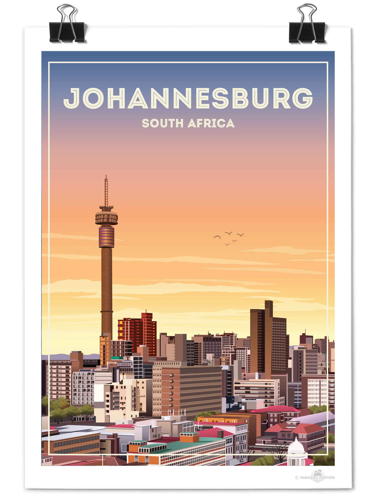 Johannesburg South Africa Travel Poster Print architecture bedroom wall art birthday gift bougainvillea cityscape wall art coastal contemporary art flowers framed hillside houses housewarming gift johannesburg poster living room art mediterranean modern illustration mojacar mountains new office decor pink premium art print rooftops scenic sky South Africa south africa print sunlight sunset skyline art town travel poster travel wall art urban decor village white world cities poster