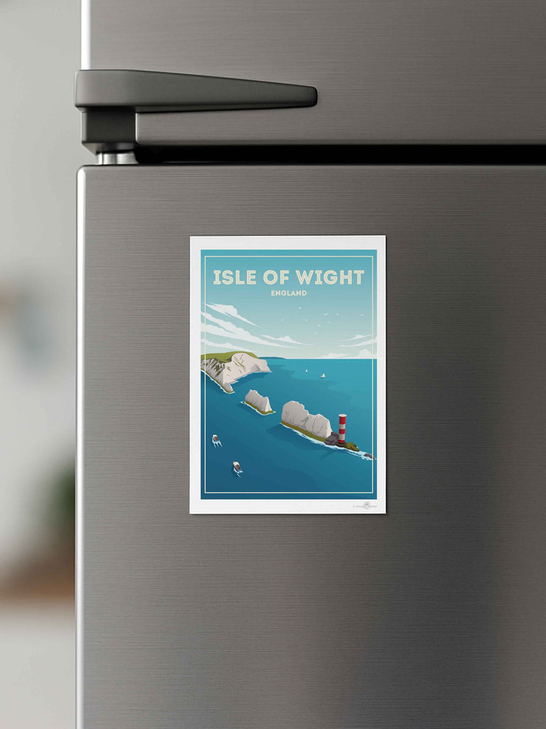 Isle of Wight England Travel Poster Print birds boats cliffs clouds coast coastline England framed headland isle lighthouse nature nautical new ocean rocks sea sky United Kingdom water waves wight