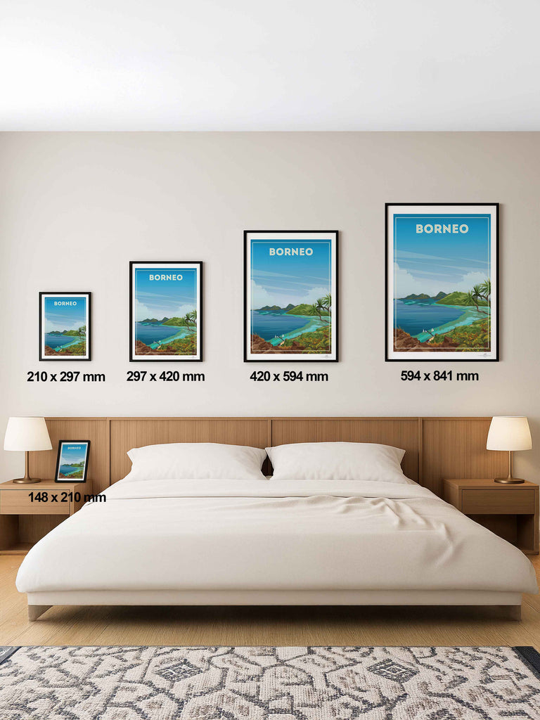 Borneo Travel Poster Print bedroom art blue green artwork borneo poster coastal wall art exotic travel poster framed gift for travellers holiday decor housewarming gift living room decor Malaysia nature wall decor new office wall print paradise poster sea and island art tropical travel print vintage travel art