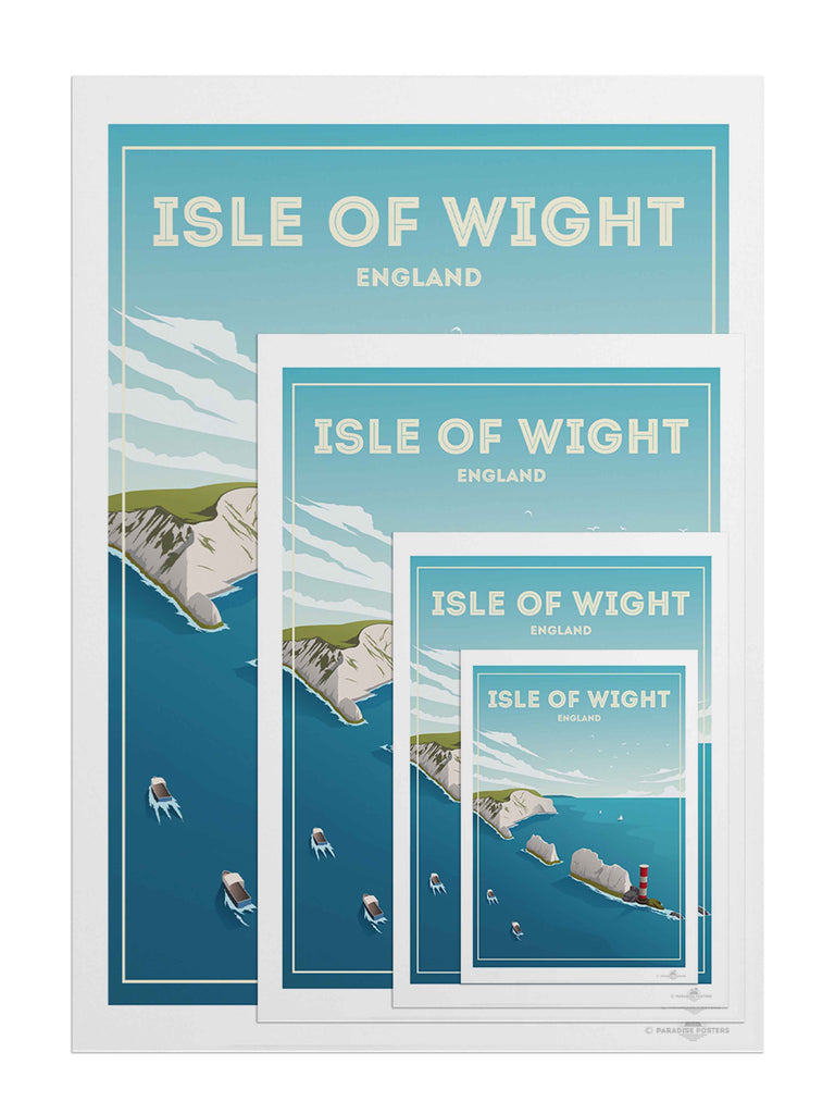 Isle of Wight England Travel Poster Print birds boats cliffs clouds coast coastline England framed headland isle lighthouse nature nautical new ocean rocks sea sky United Kingdom water waves wight